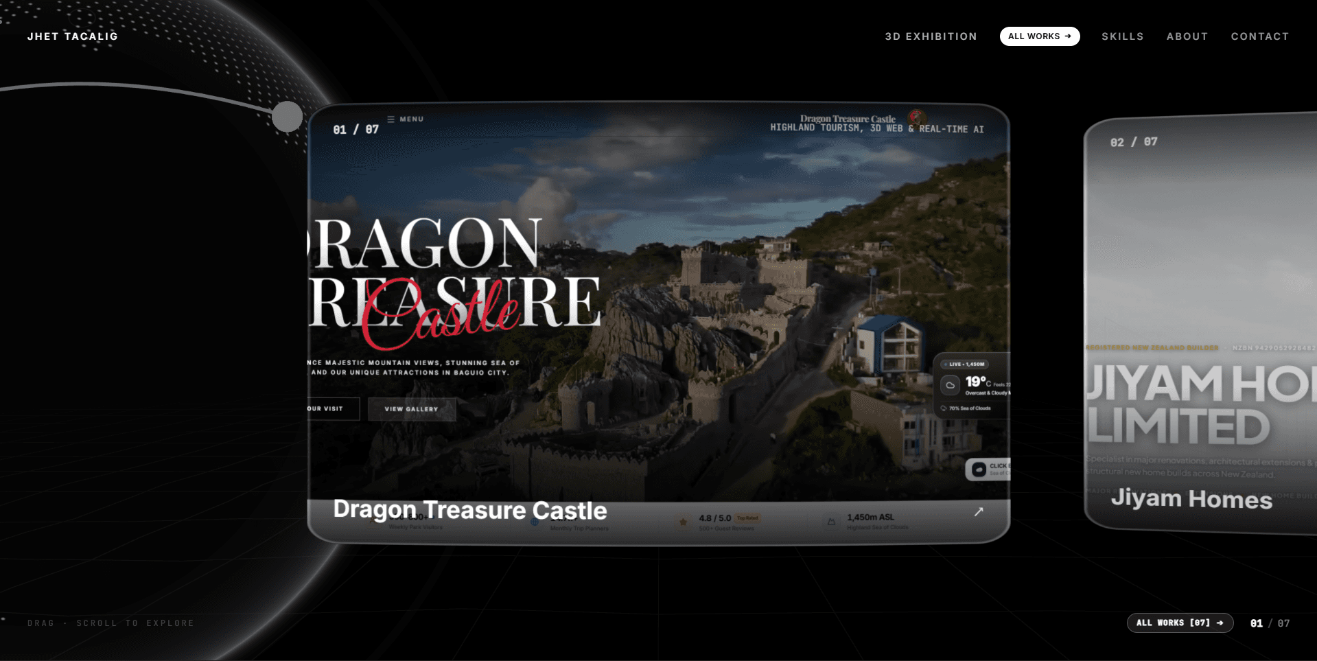 Spatial 3D Curved Carousel Viewport & Interactive WebGL Shader Experience
